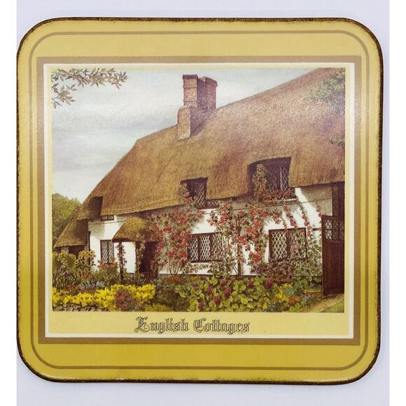 Vintage Pimpernel Acrylic Cork Square Coasters Set of 6 Cottages 4"x 4" England - Picture 7 of 10
